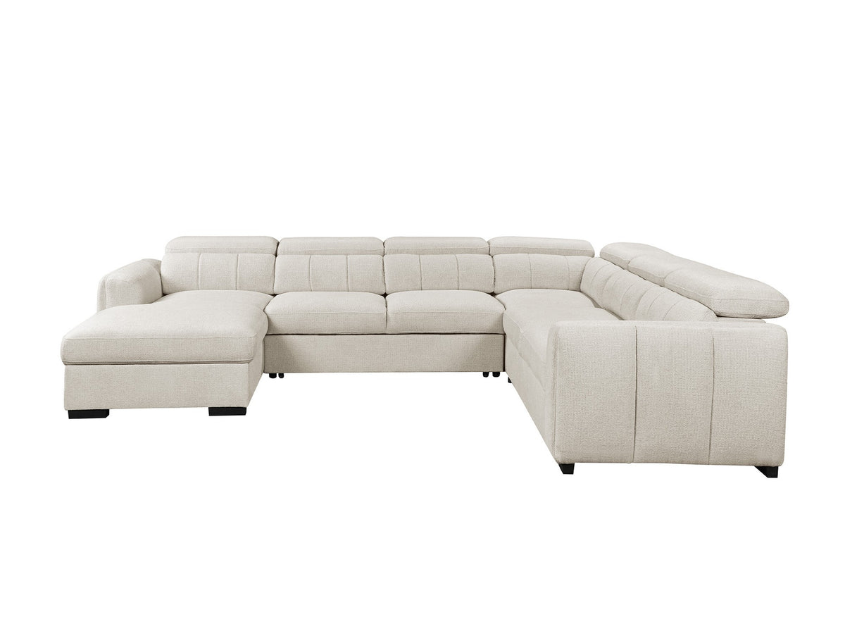 Canapé panoramique convertible avec coffre en tissu bouclette beige NAJAH - Angle gauche