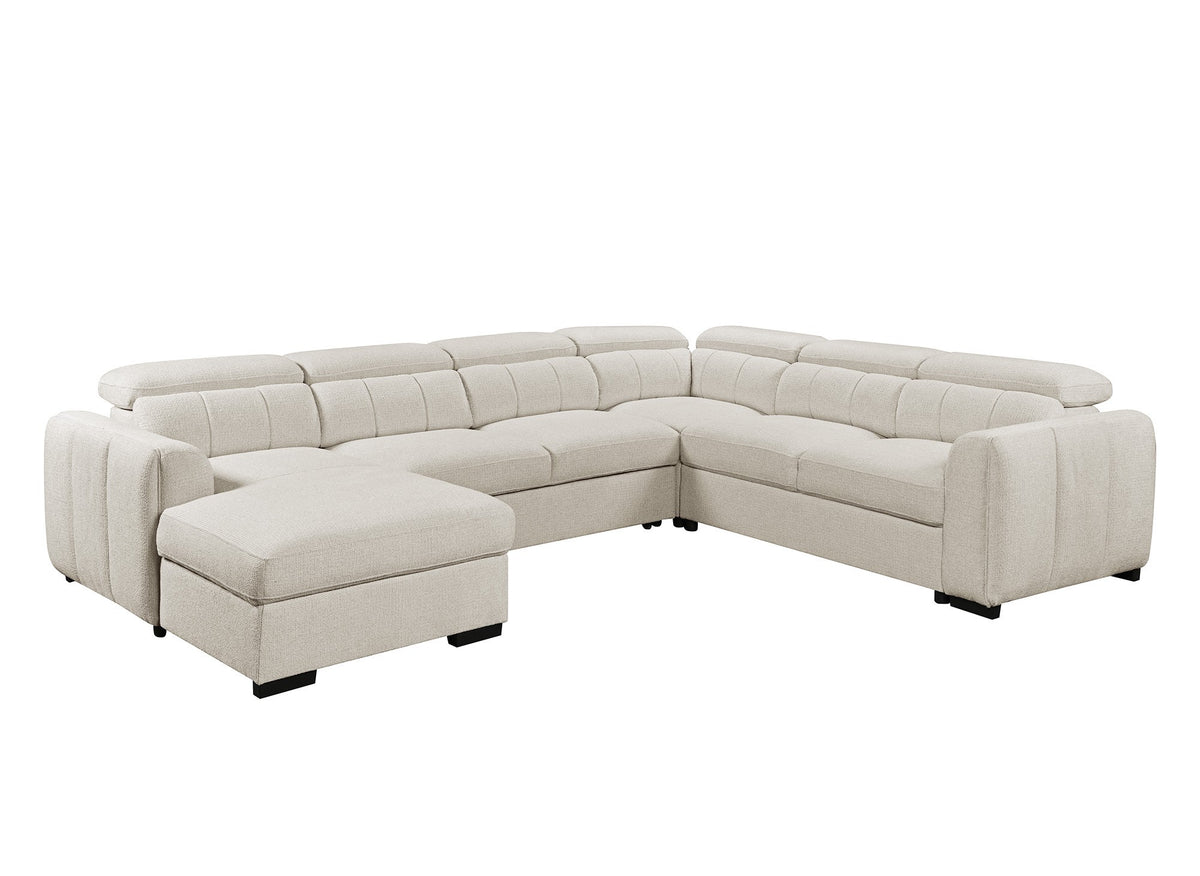 Canapé panoramique convertible avec coffre en tissu bouclette beige NAJAH - Angle gauche