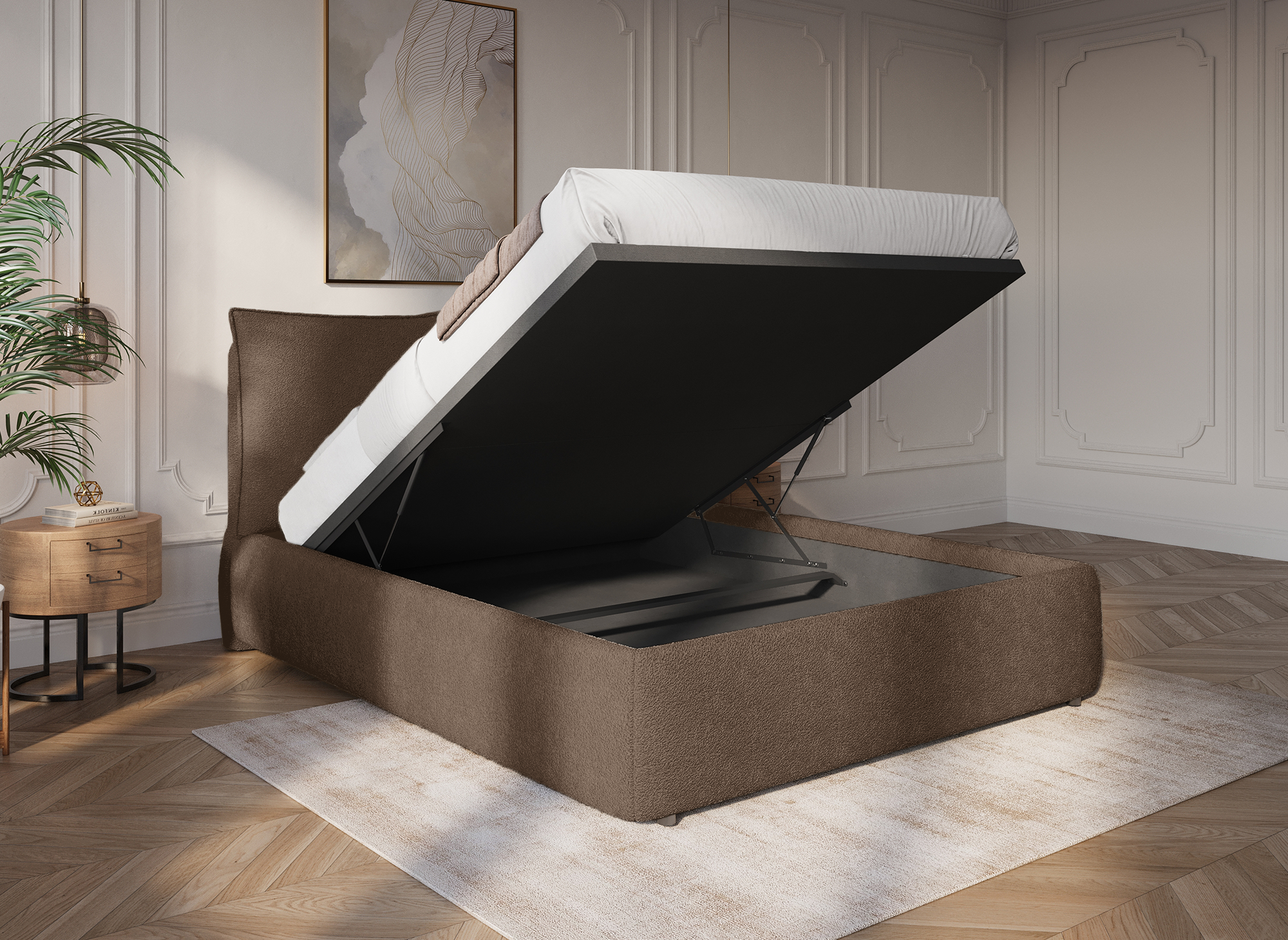 MELY Bett mit Stauraum aus Frottee, braun, 140 x 190 cm
