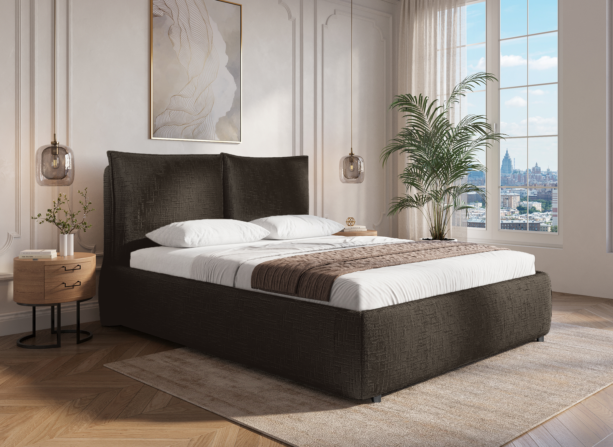 MELY Bettkasten aus braun meliertem Samt 160x200 cm