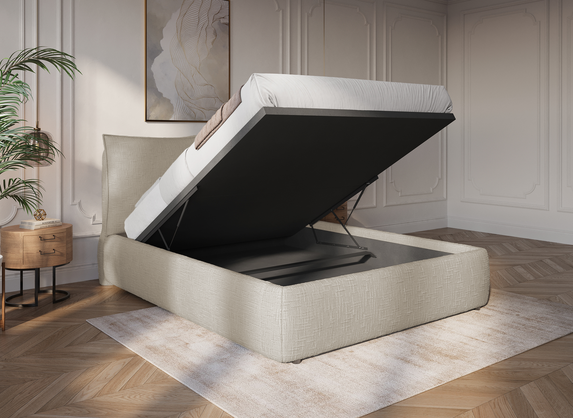 MELY Bettkasten aus meliertem Samt in Taupe 140x190 cm