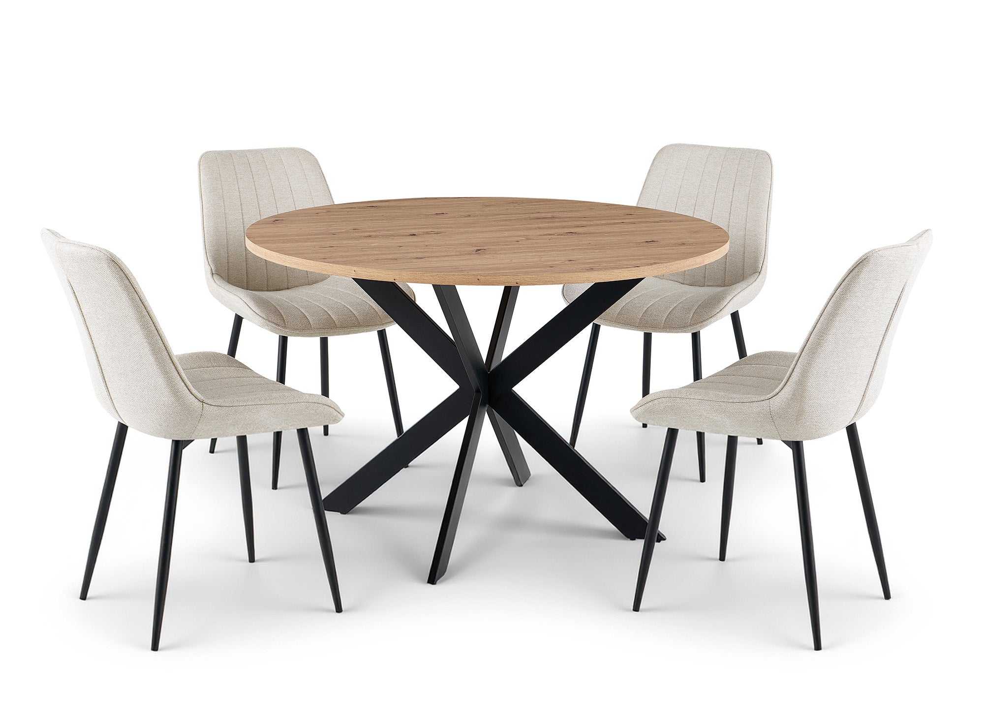 Runder Esstisch SINAYA mit Platte in Holzoptik und schwarzen Metallbeinen