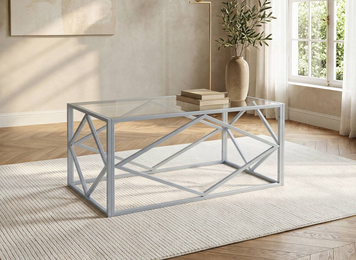 Rechteckiger Designer-Couchtisch ELIO aus Glas und Metall