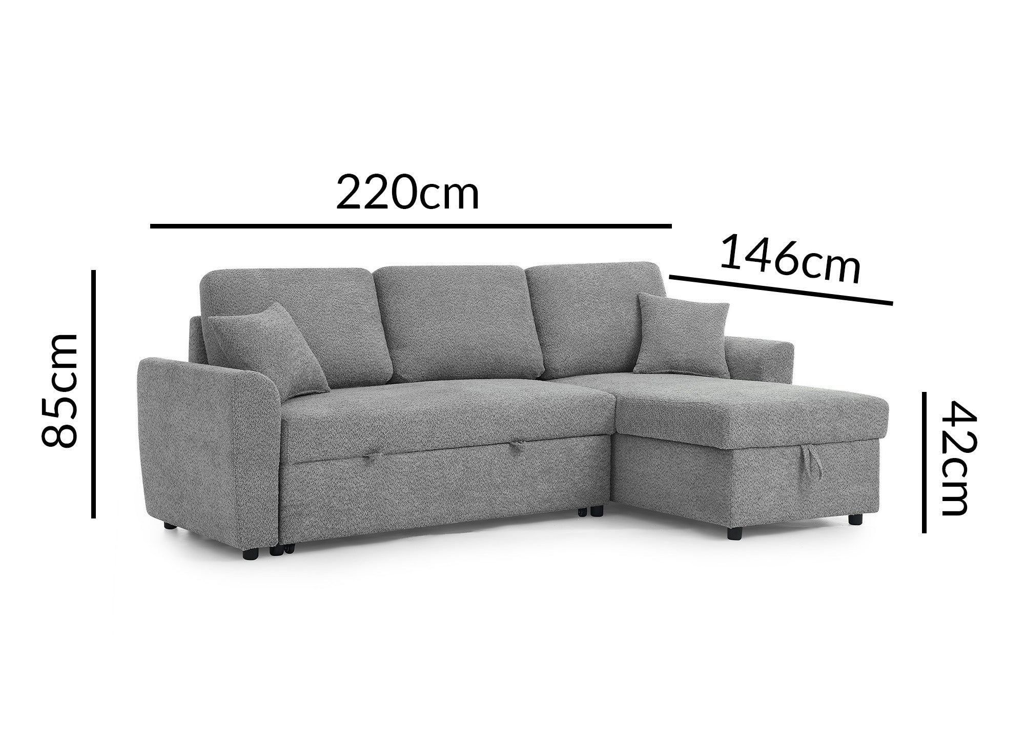 ADRYEN Ecksofa aus grauem Frottee mit Stauraum