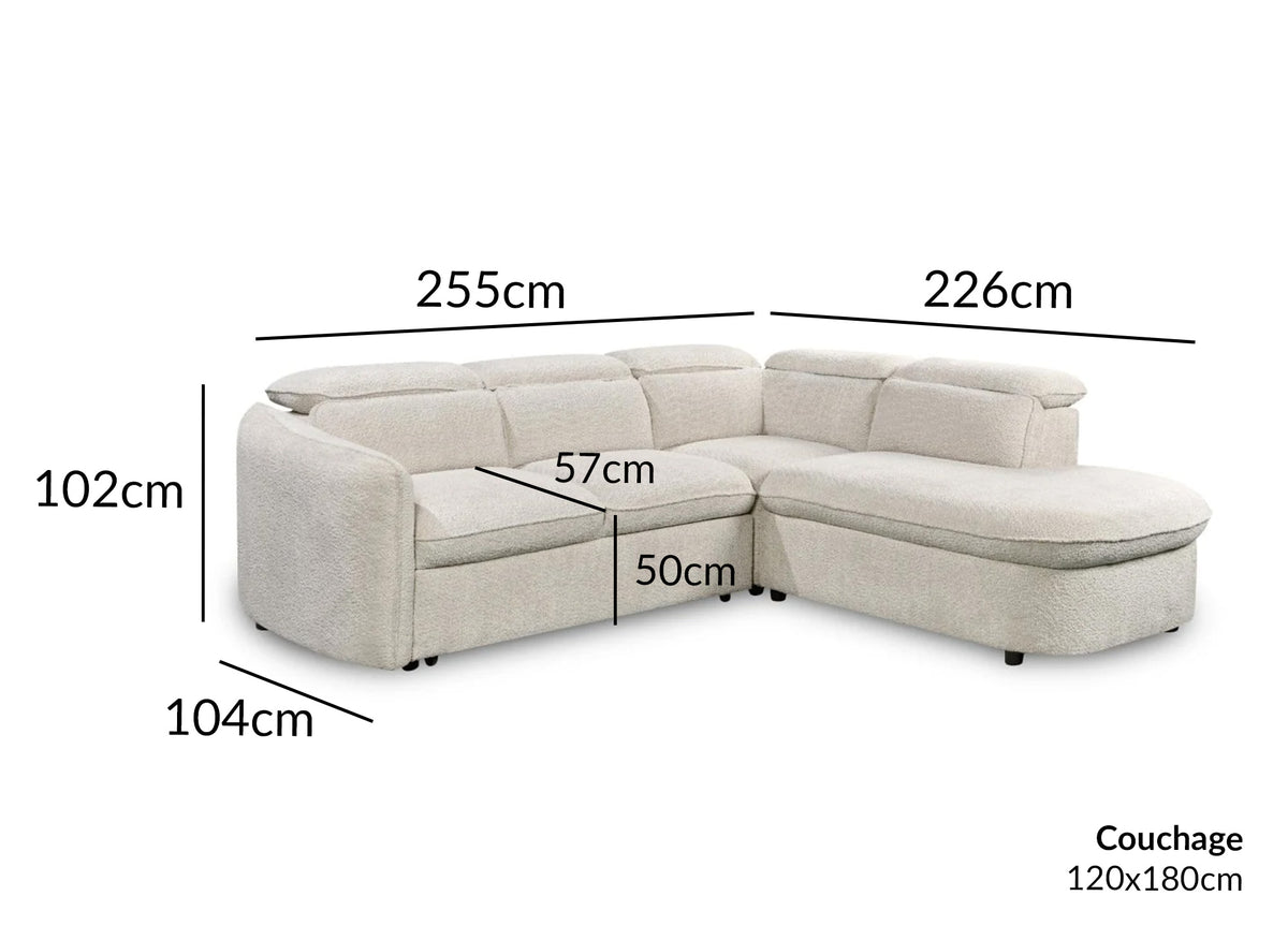 BAYA Ecksofa mit Stauraum in ecrufarbenem Bouclé-Stoff – rechte Ecke