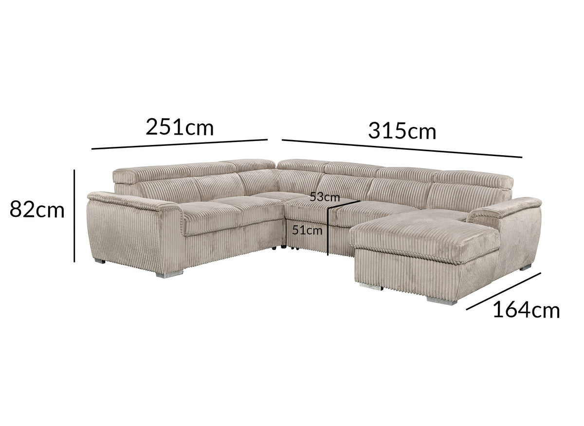 Panorama-Umwandelsofa mit Truhe aus dickem taupefarbenem Cord GAELLE – Right Angle