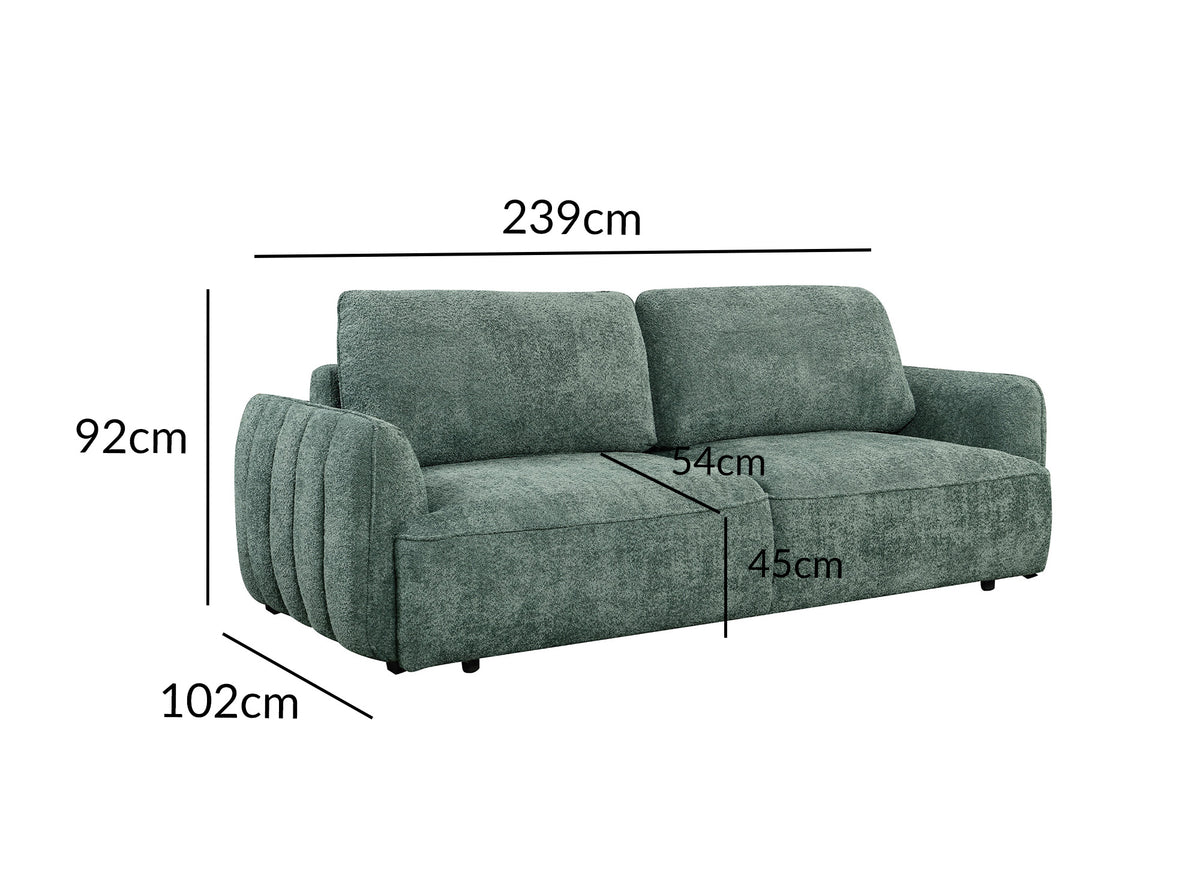 Gerades umwandelbares 3-Sitzer-Sofa mit Truhe aus grünem French-Terry-Stoff LAUDINE