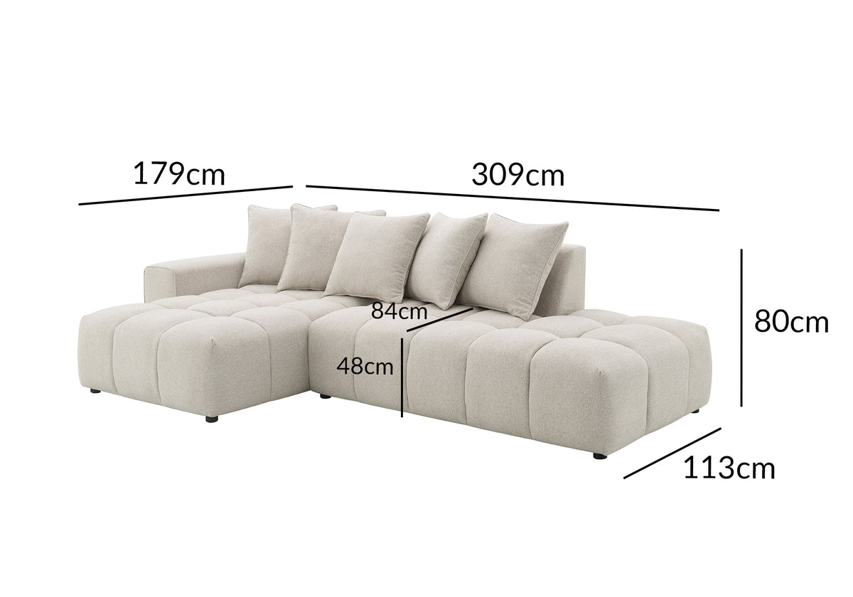 Canapé d'angle en tissu texturé beige CLARISSE - Angle gauche