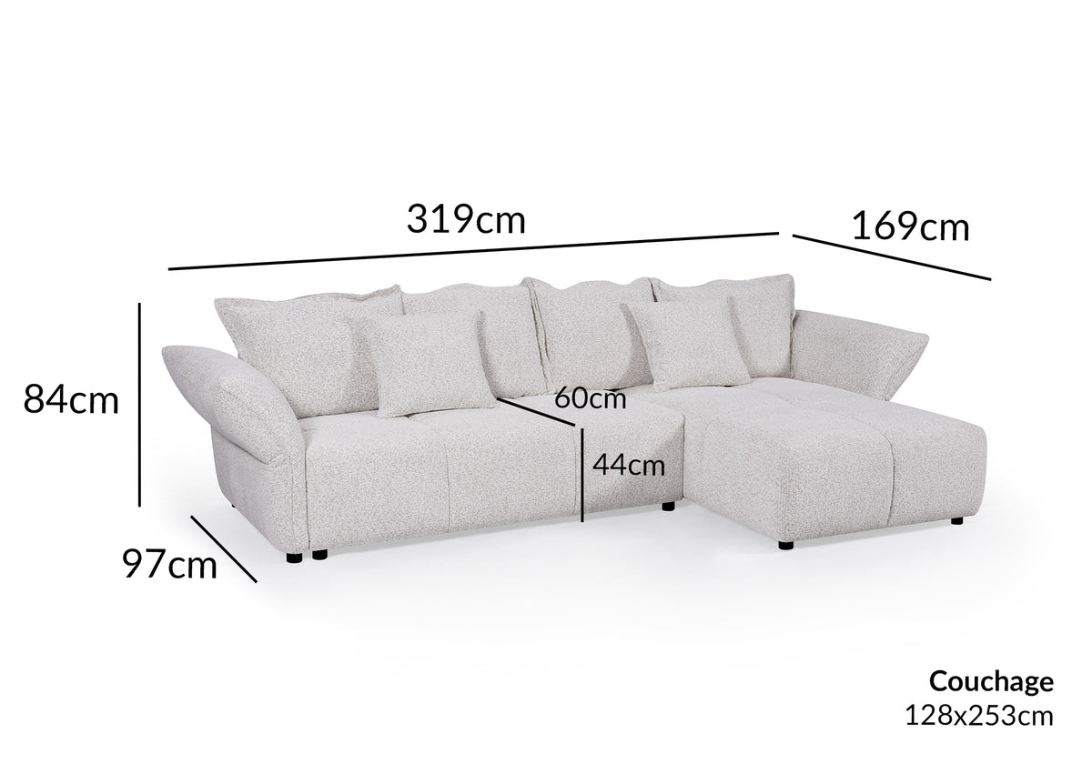Wendbares, umwandelbares Ecksofa aus beigem, gewebtem Samt BELINE