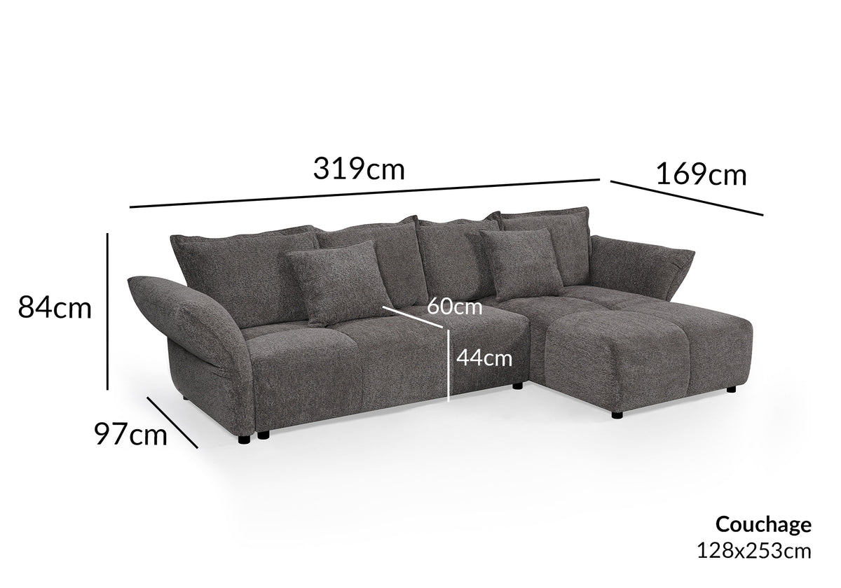 Wendbares, umwandelbares Ecksofa aus grauem, gewebtem Samt BELINE