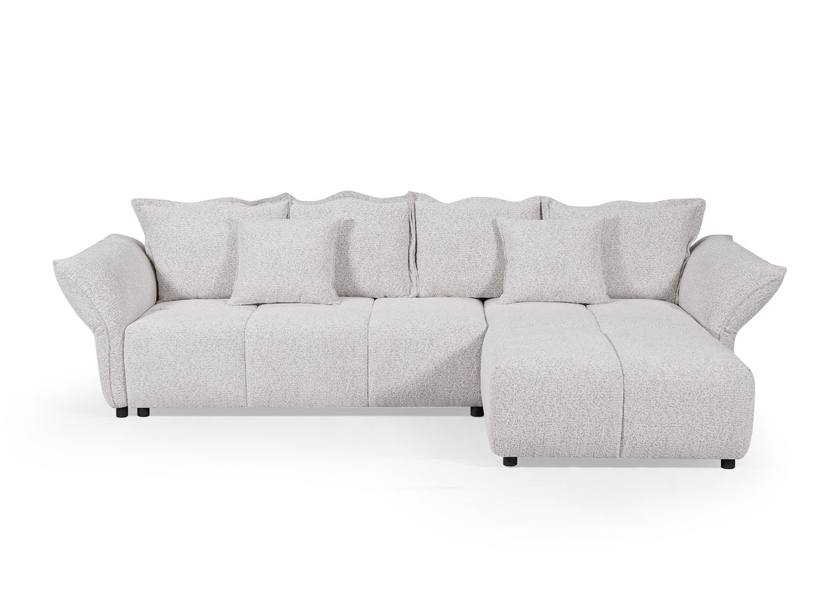 Wendbares, umwandelbares Ecksofa aus beigem, gewebtem Samt BELINE