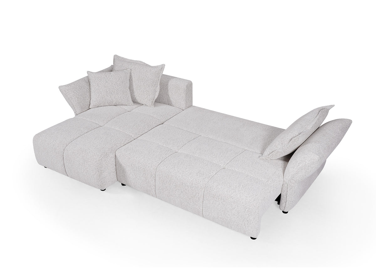 Wendbares, umwandelbares Ecksofa aus beigem, gewebtem Samt BELINE