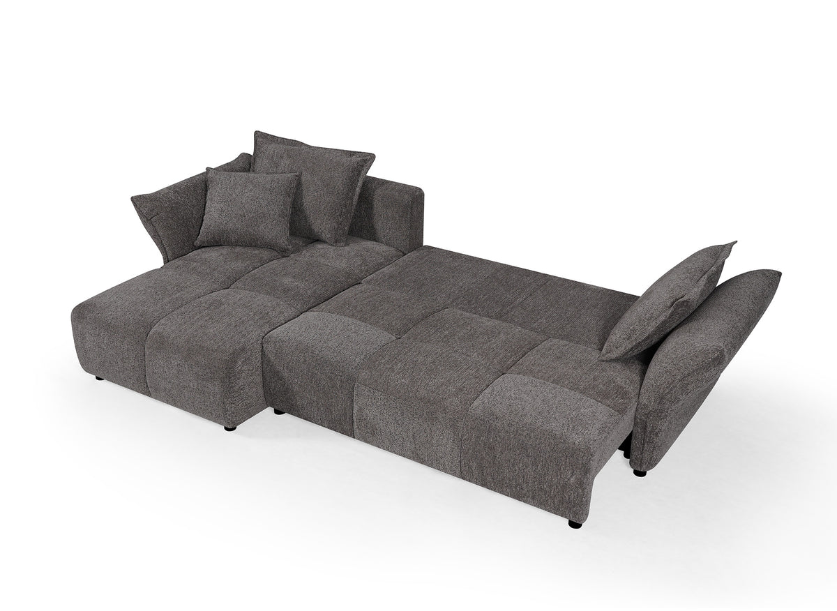 Wendbares, umwandelbares Ecksofa aus grauem, gewebtem Samt BELINE