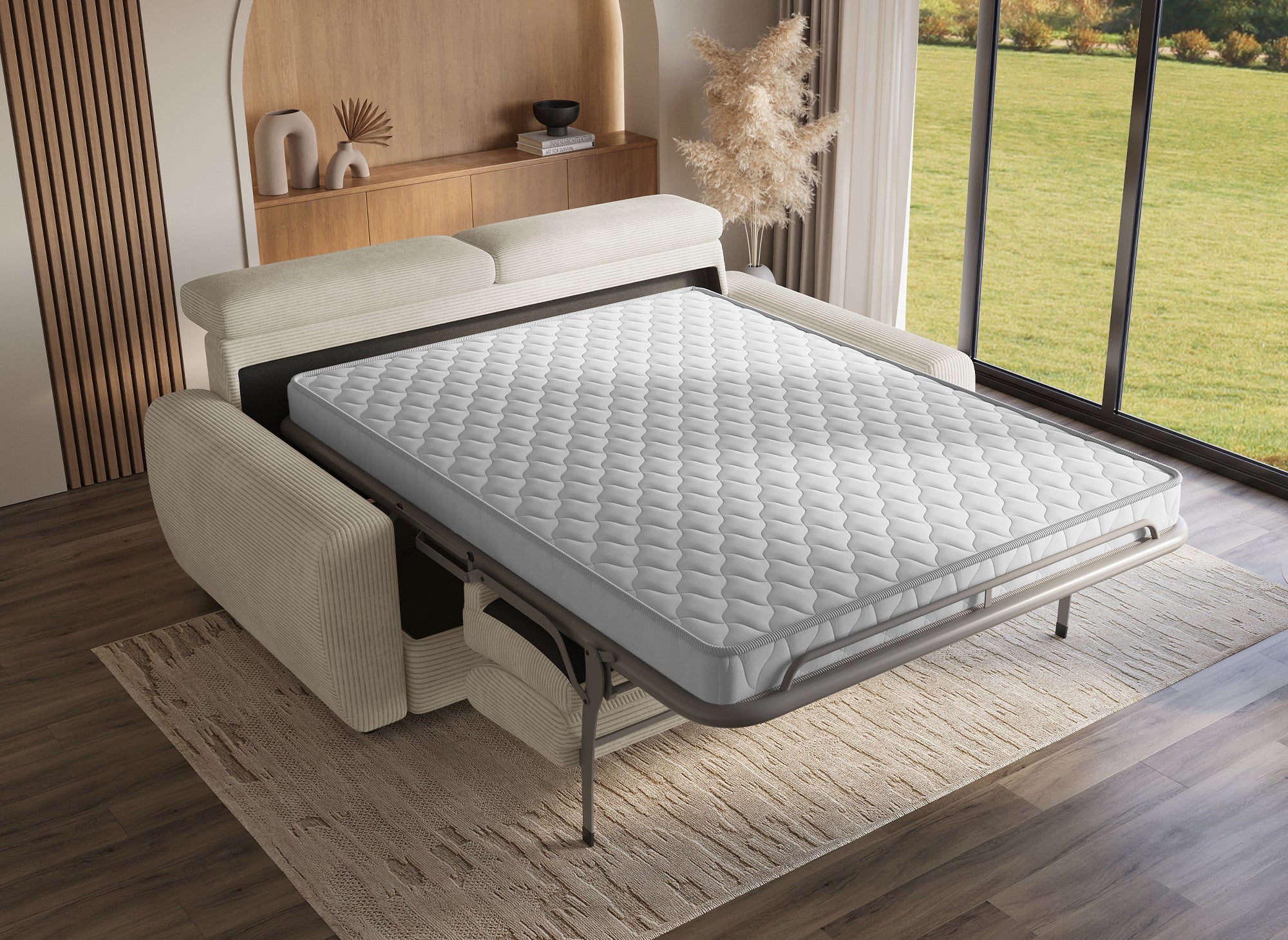 TOGO 3-Sitzer Express-Schlafsofa in beigem Cord