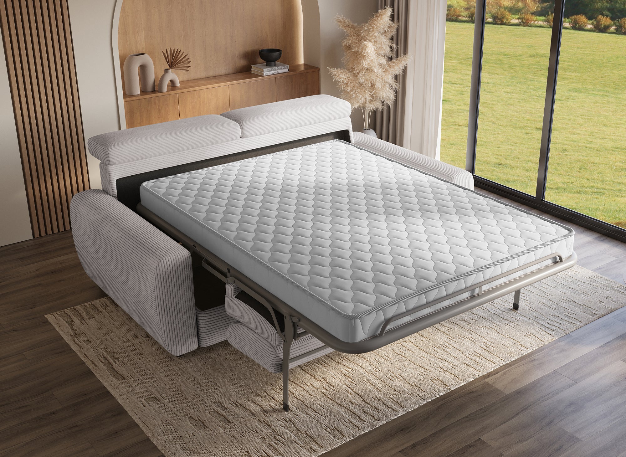 TOGO 3-Sitzer Express-Schlafsofa in grauem Cord