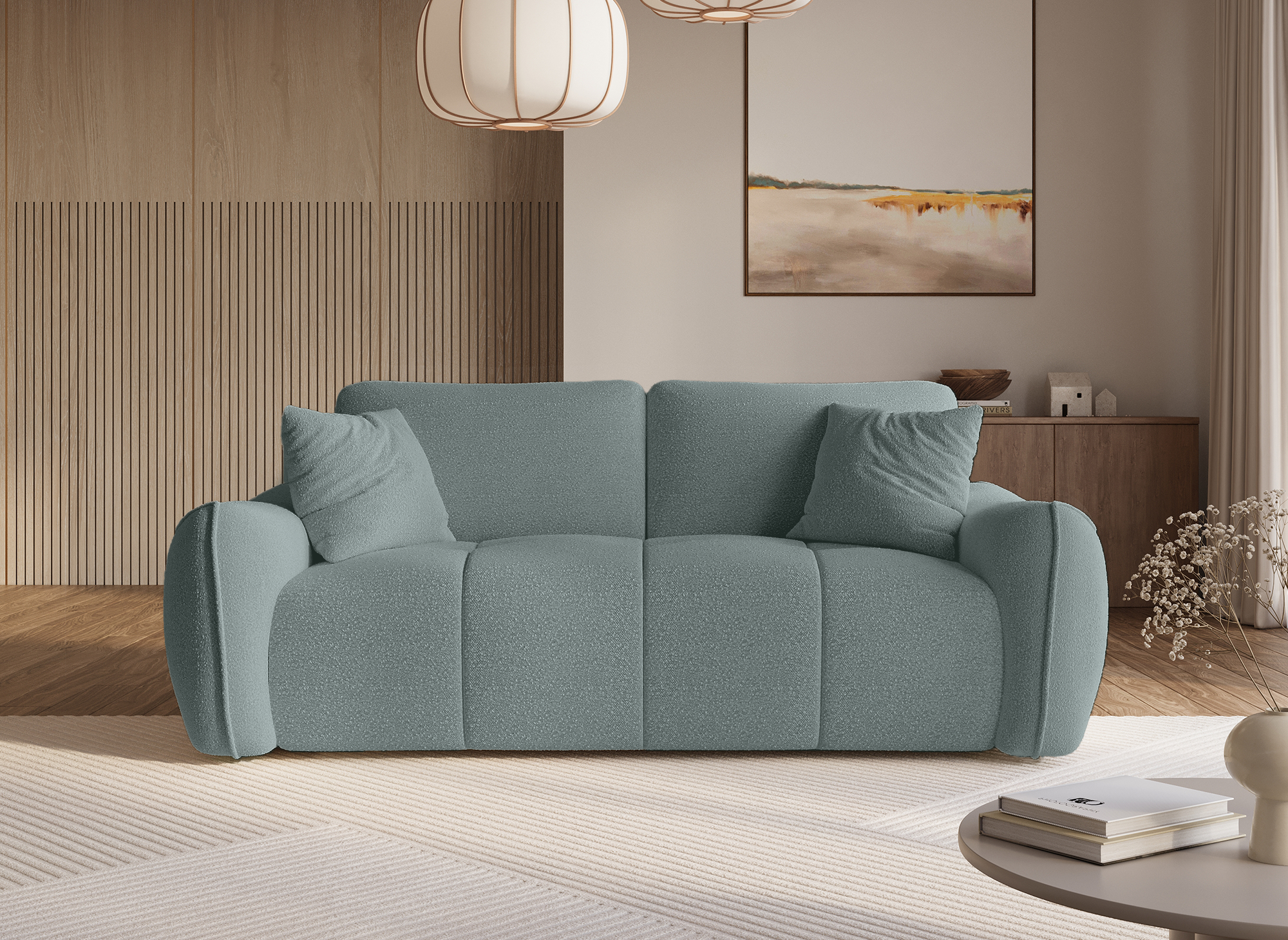 EZRA 3-Sitzer-Sofa aus wassergrünem Bouclé-Stoff