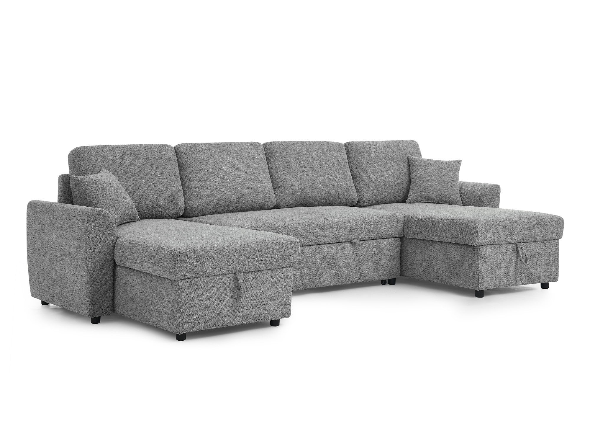 ADRYEN Panorama-Sofa mit 2 Aufbewahrungsboxen aus grauem Frotteestoff