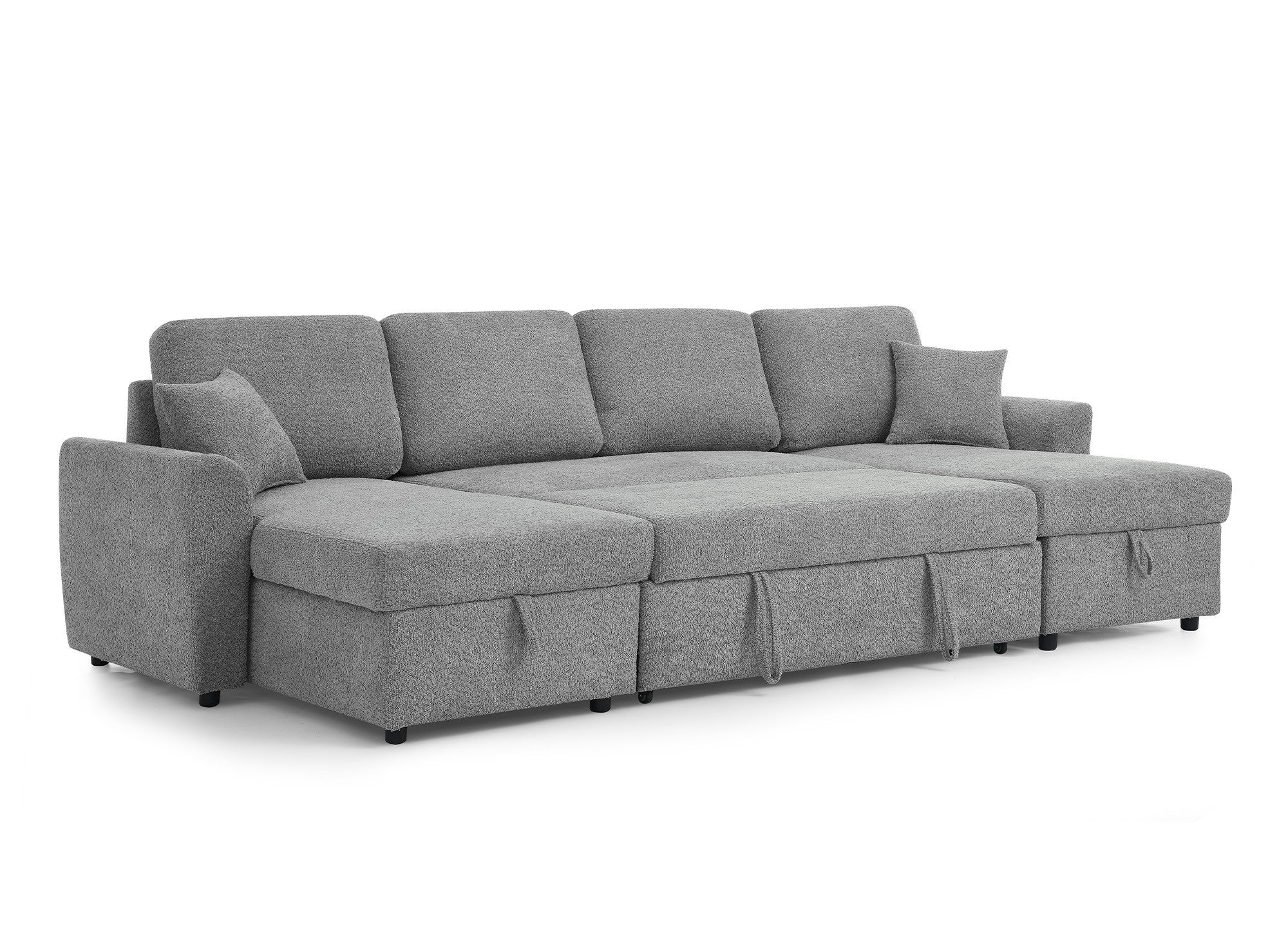 ADRYEN Panorama-Sofa mit 2 Aufbewahrungsboxen aus grauem Frotteestoff