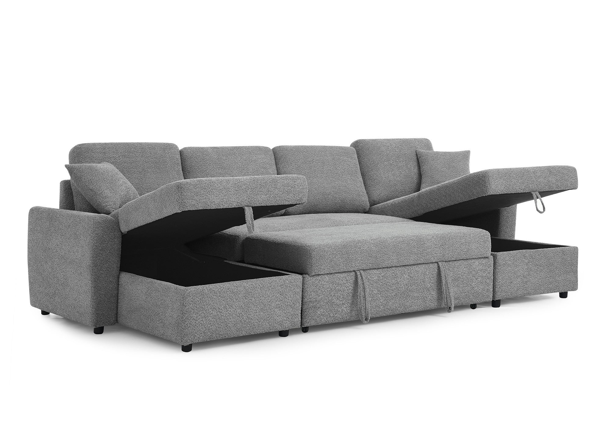 ADRYEN Panorama-Sofa mit 2 Aufbewahrungsboxen aus grauem Frotteestoff