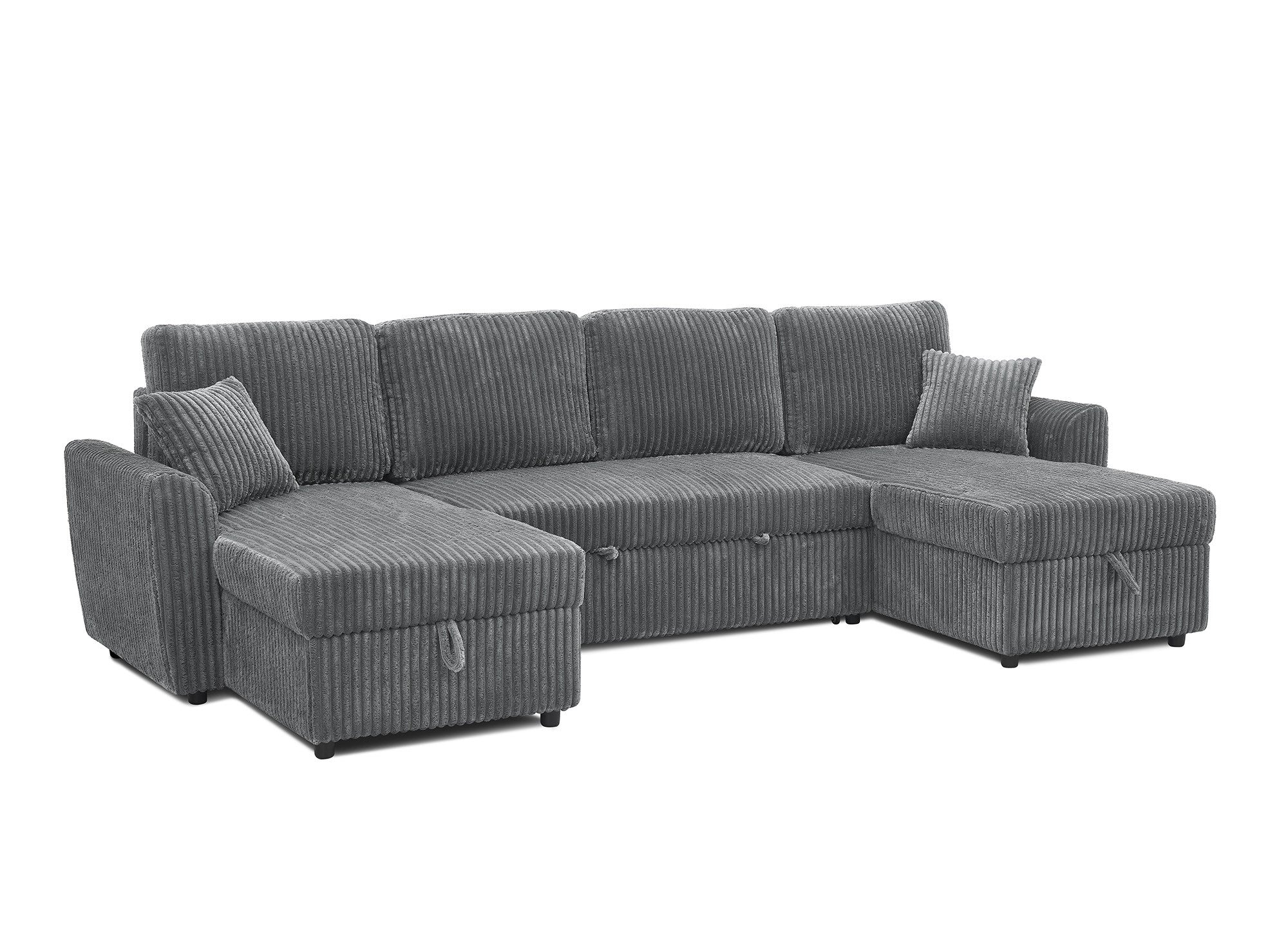 ADRYEN Panorama-Schlafsofa mit Staufächern aus dickem grauem Cord