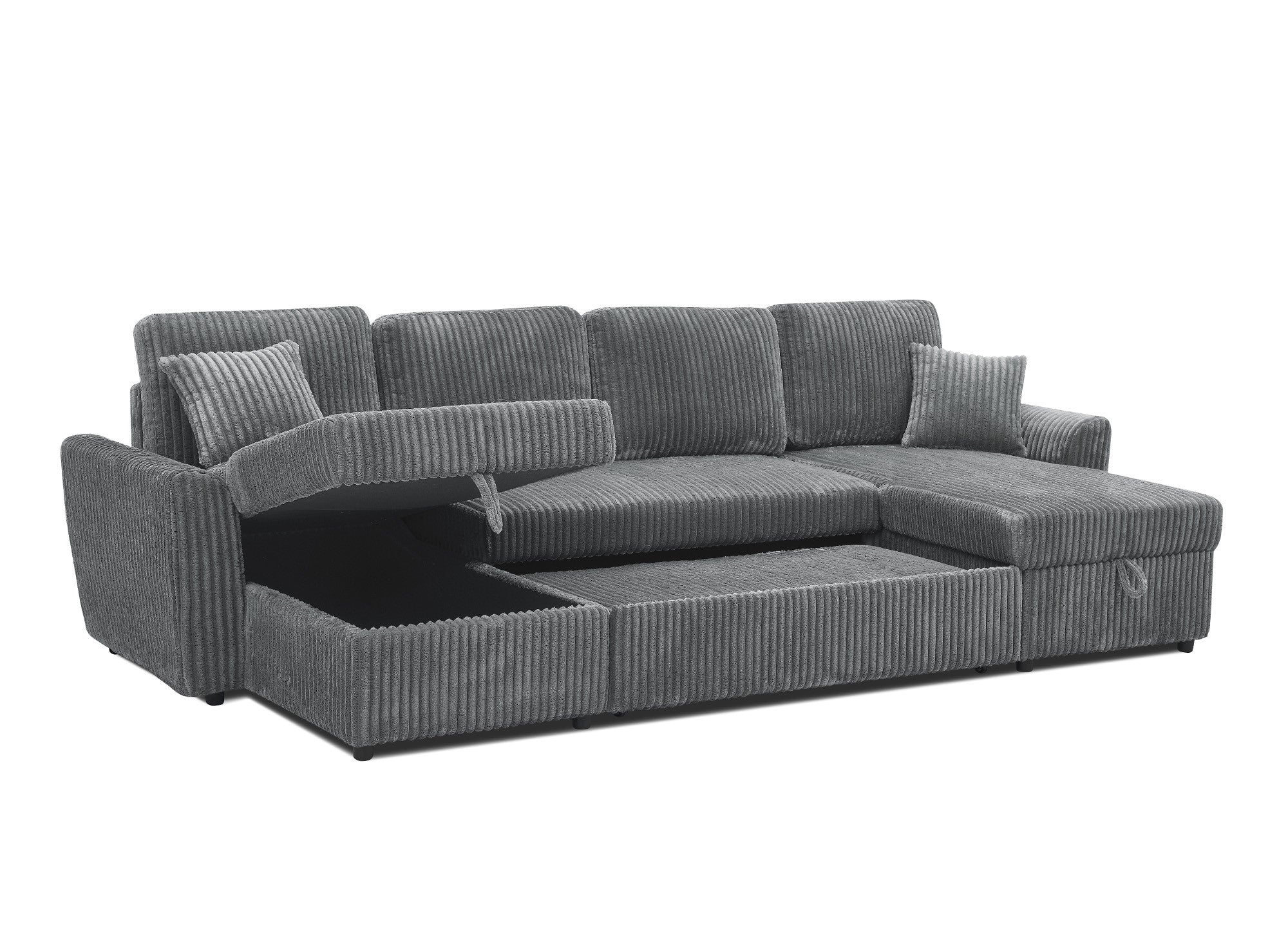 ADRYEN Panorama-Schlafsofa mit Staufächern aus dickem grauem Cord