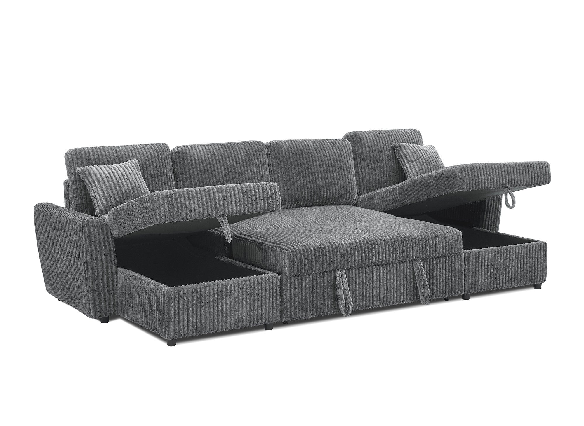 ADRYEN Panorama-Schlafsofa mit Staufächern aus dickem grauem Cord