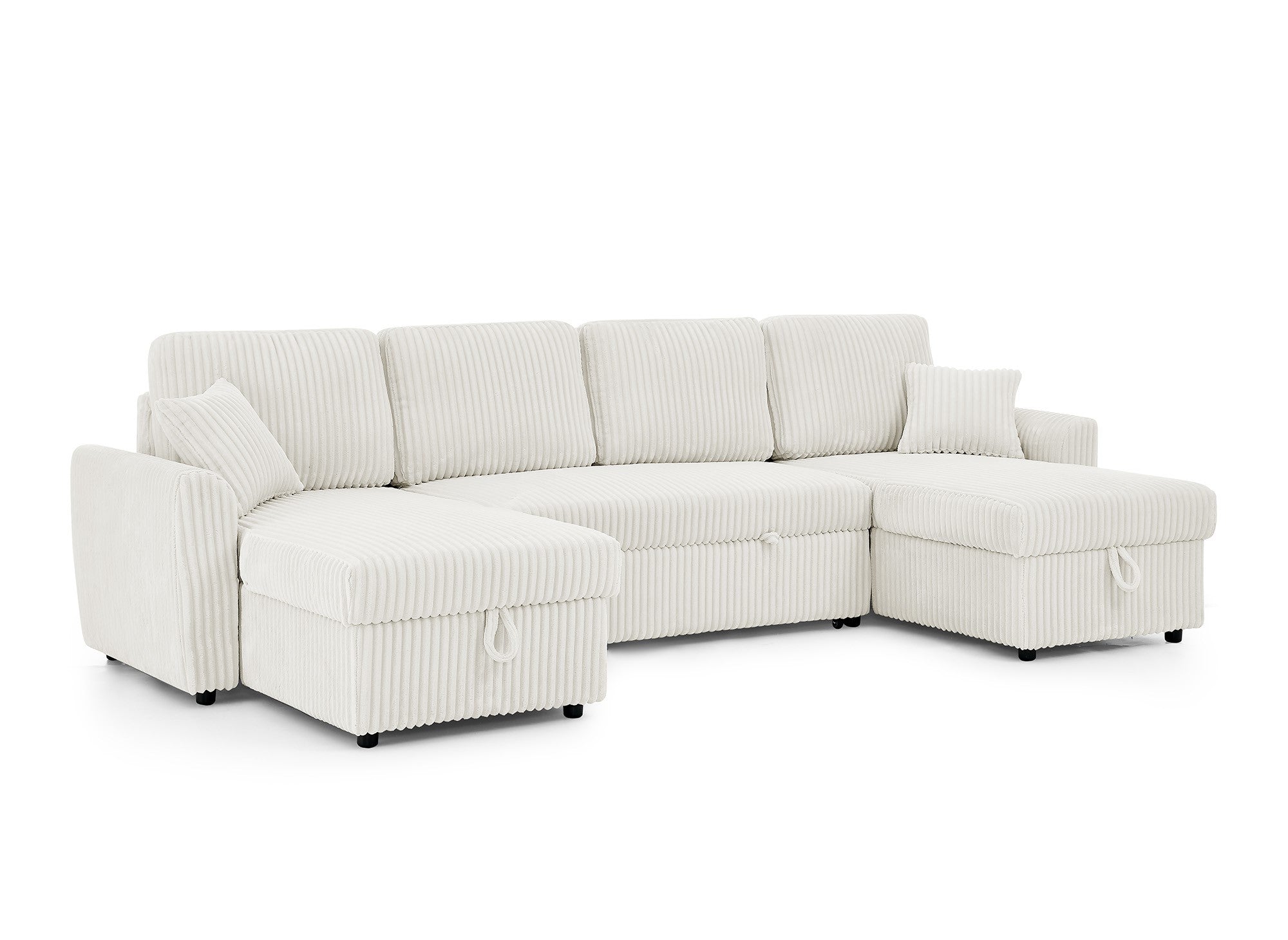 ADRYEN Panorama-Schlafsofa mit Staufächern aus dickem beigefarbenem Cord
