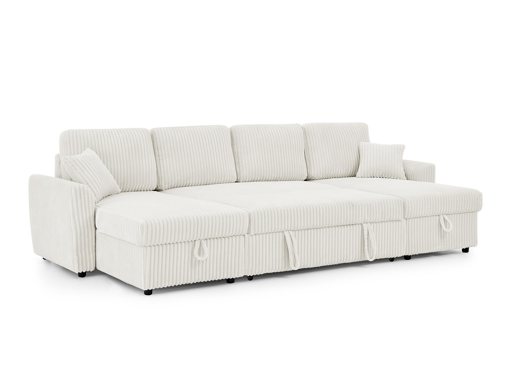ADRYEN Panorama-Schlafsofa mit Staufächern aus dickem beigefarbenem Cord