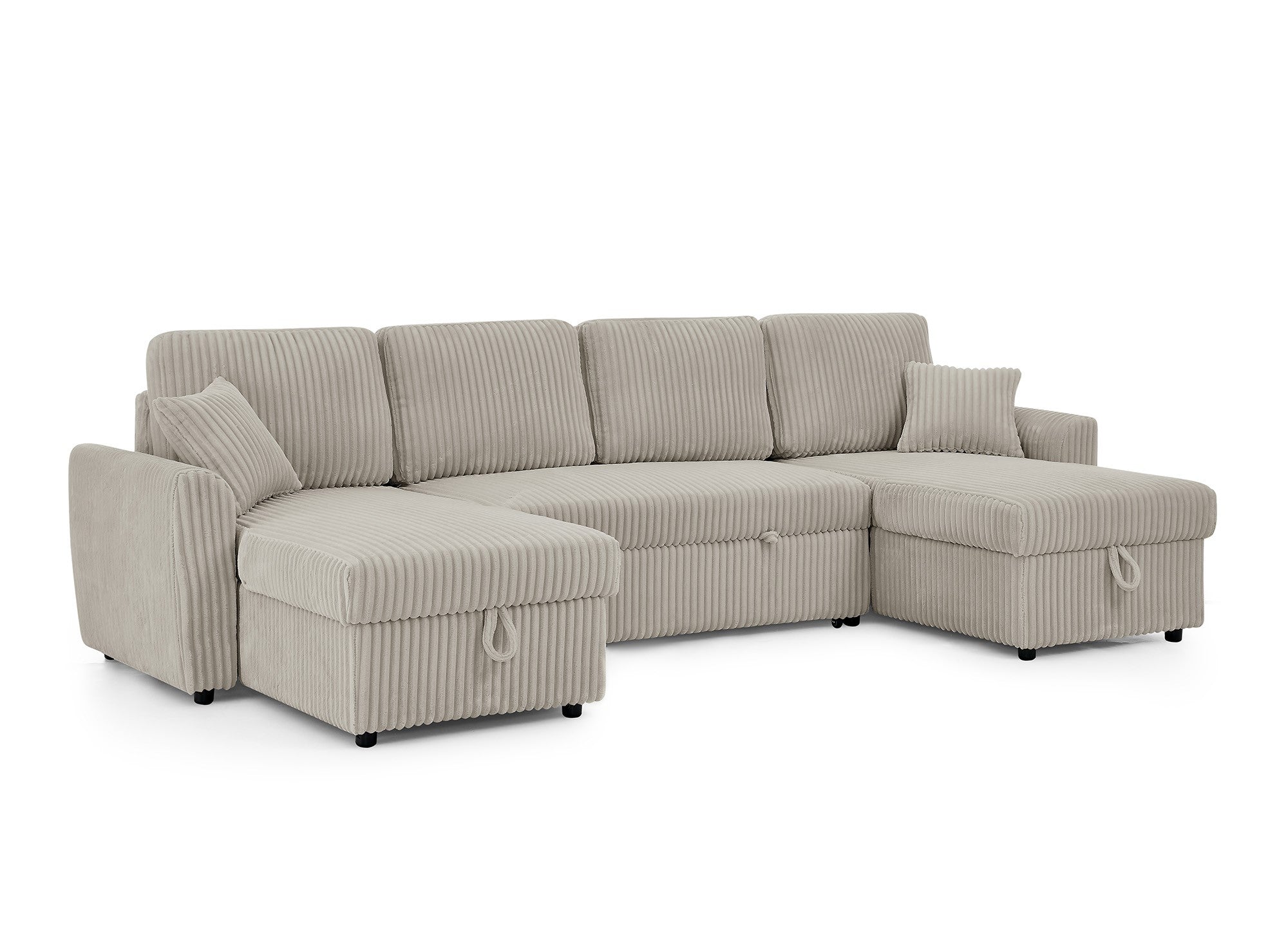 ADRYEN Panorama-Schlafsofa mit Stauraum in dickem taupefarbenem Cord