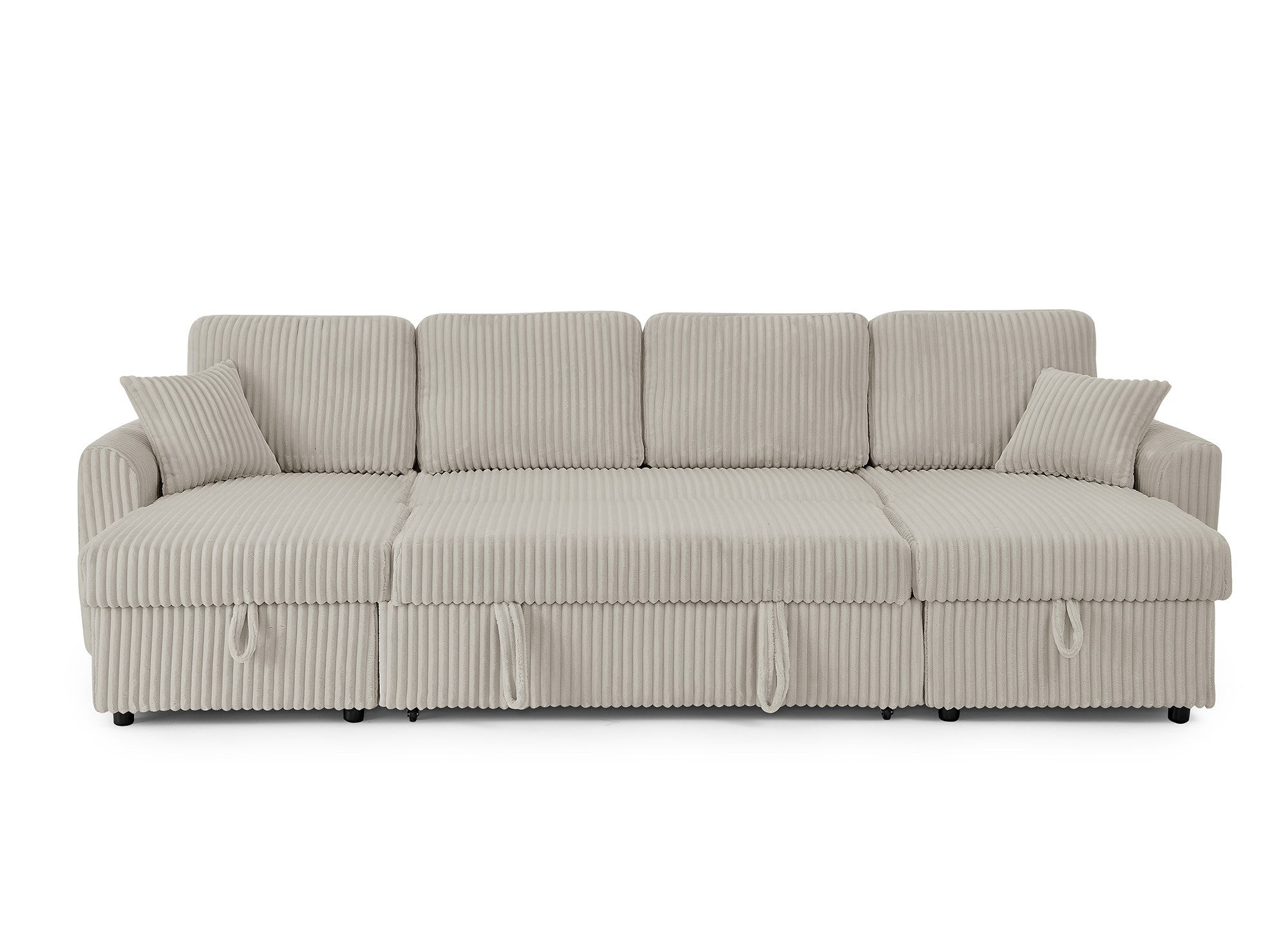 ADRYEN Panorama-Schlafsofa mit Stauraum in dickem taupefarbenem Cord