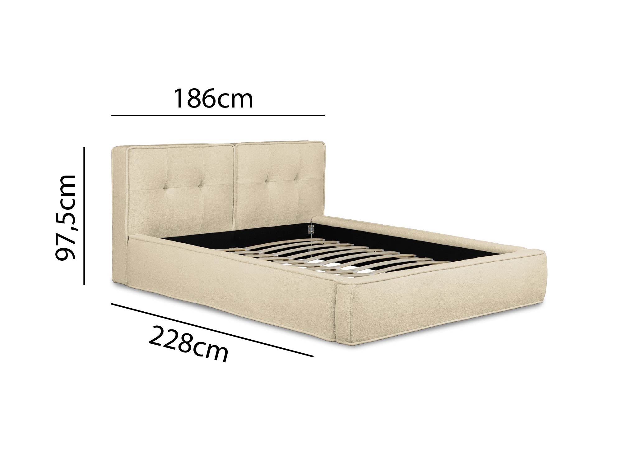 YUNA Bett mit Stauraum, Frottee, beige, 160 x 200 cm