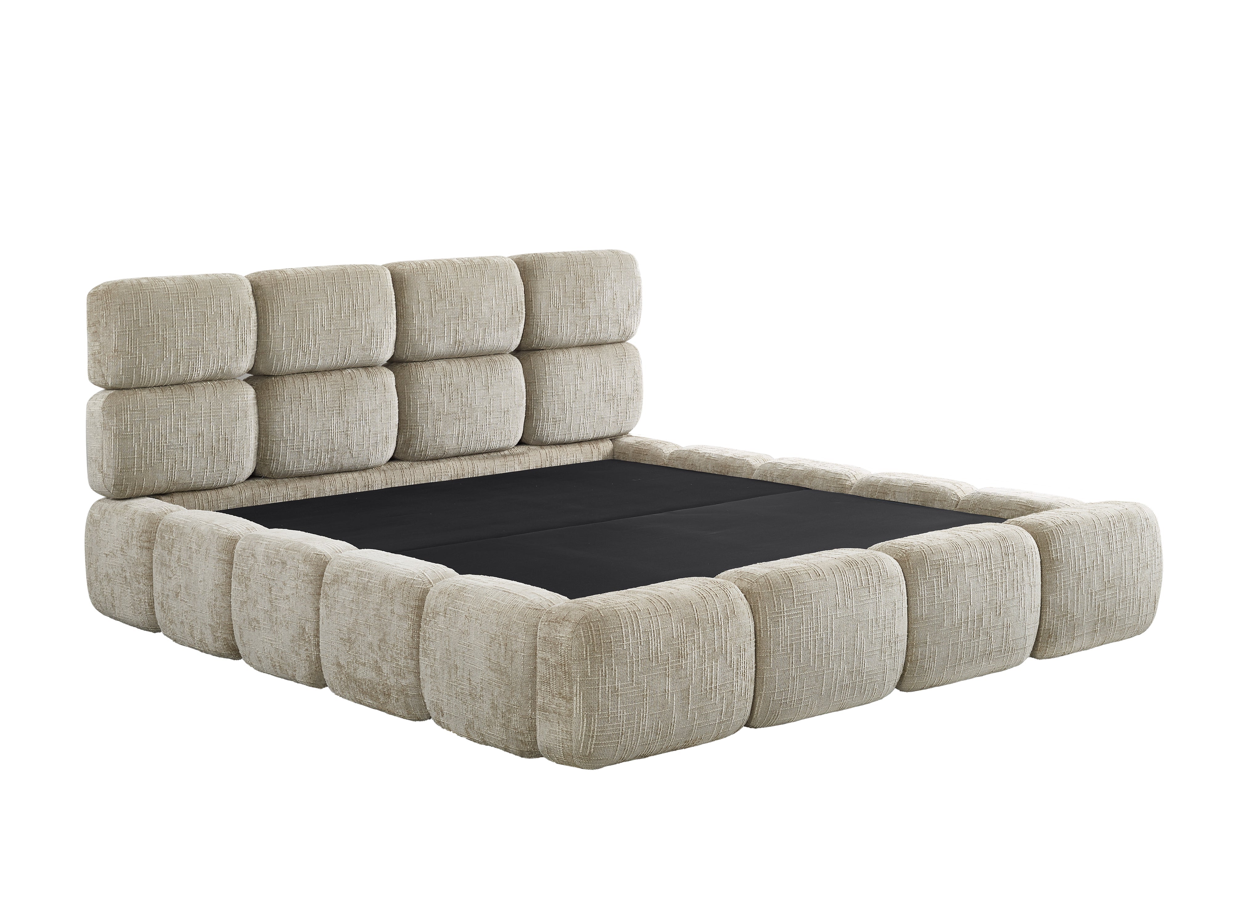 BUBBLE Bett mit Stauraum aus taupefarbenem Samt, 140 x 190 cm