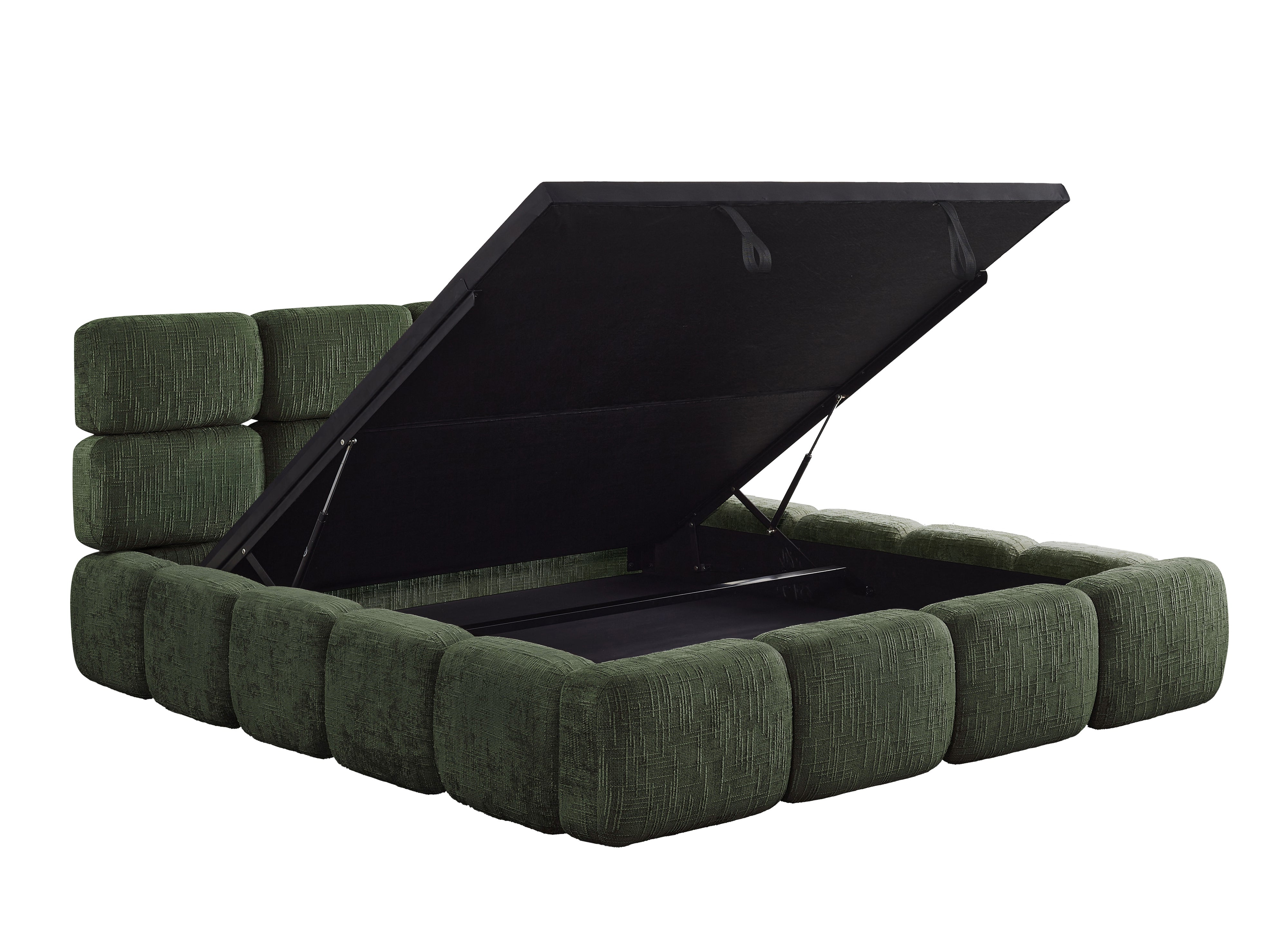 BUBBLE olivgrün meliertes Samtbett mit Stauraum 140x190 cm