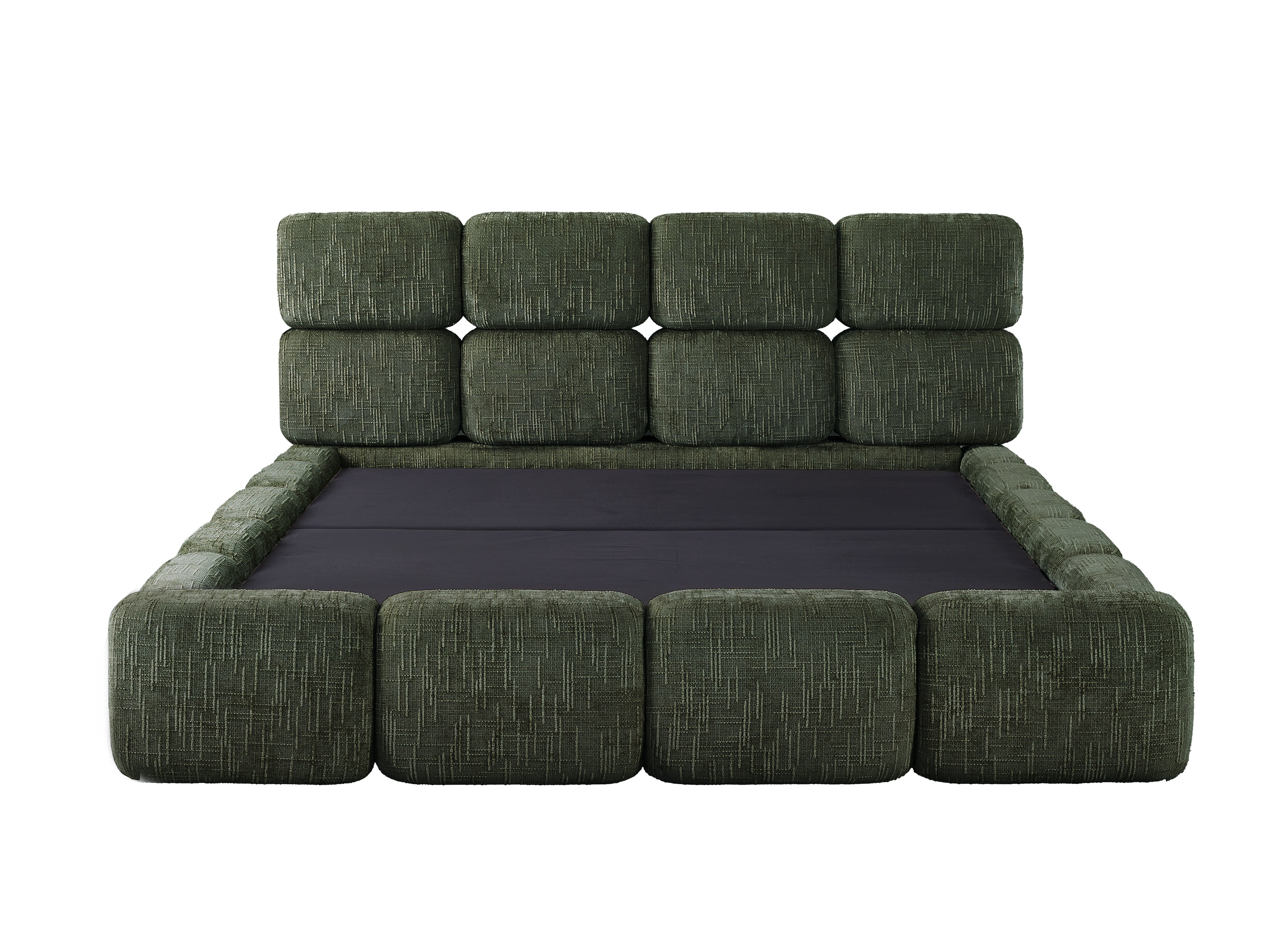 BUBBLE olivgrün meliertes Samtbett mit Stauraum 140x190 cm