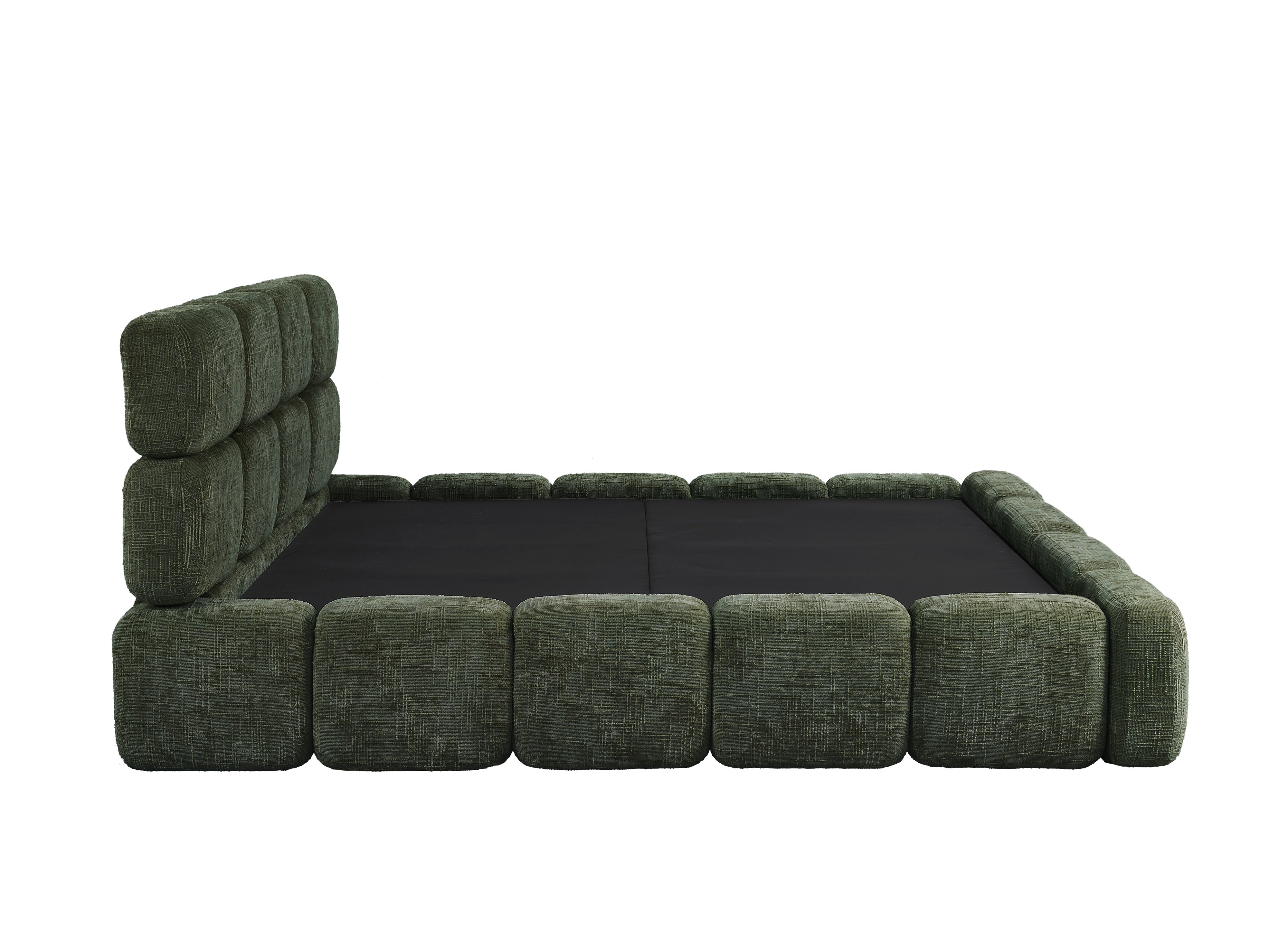 BUBBLE olivgrün meliertes Samtbett mit Stauraum 140x190 cm