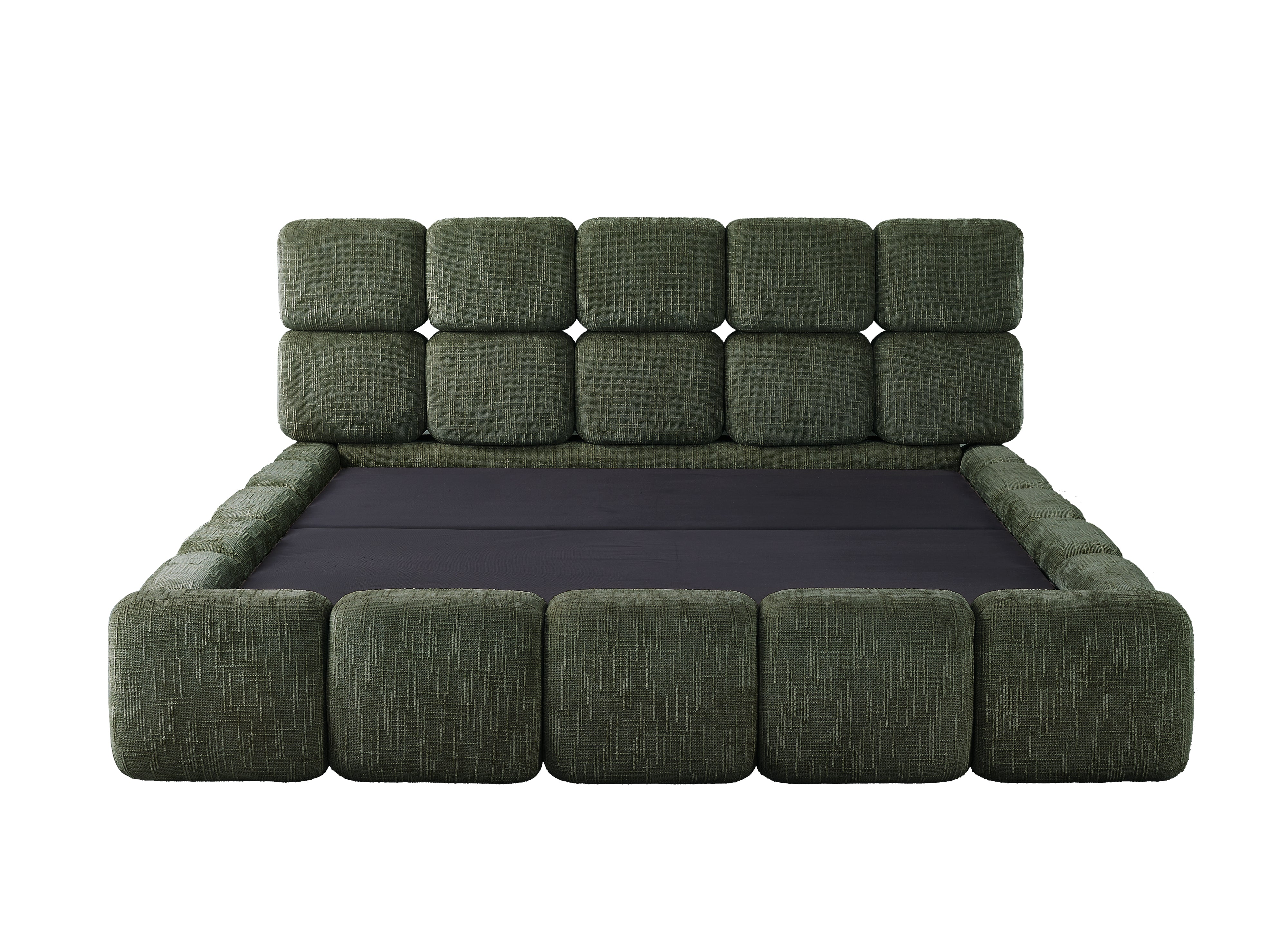 BUBBLE olivgrün meliertes Samtbett mit Stauraum 180x200 cm