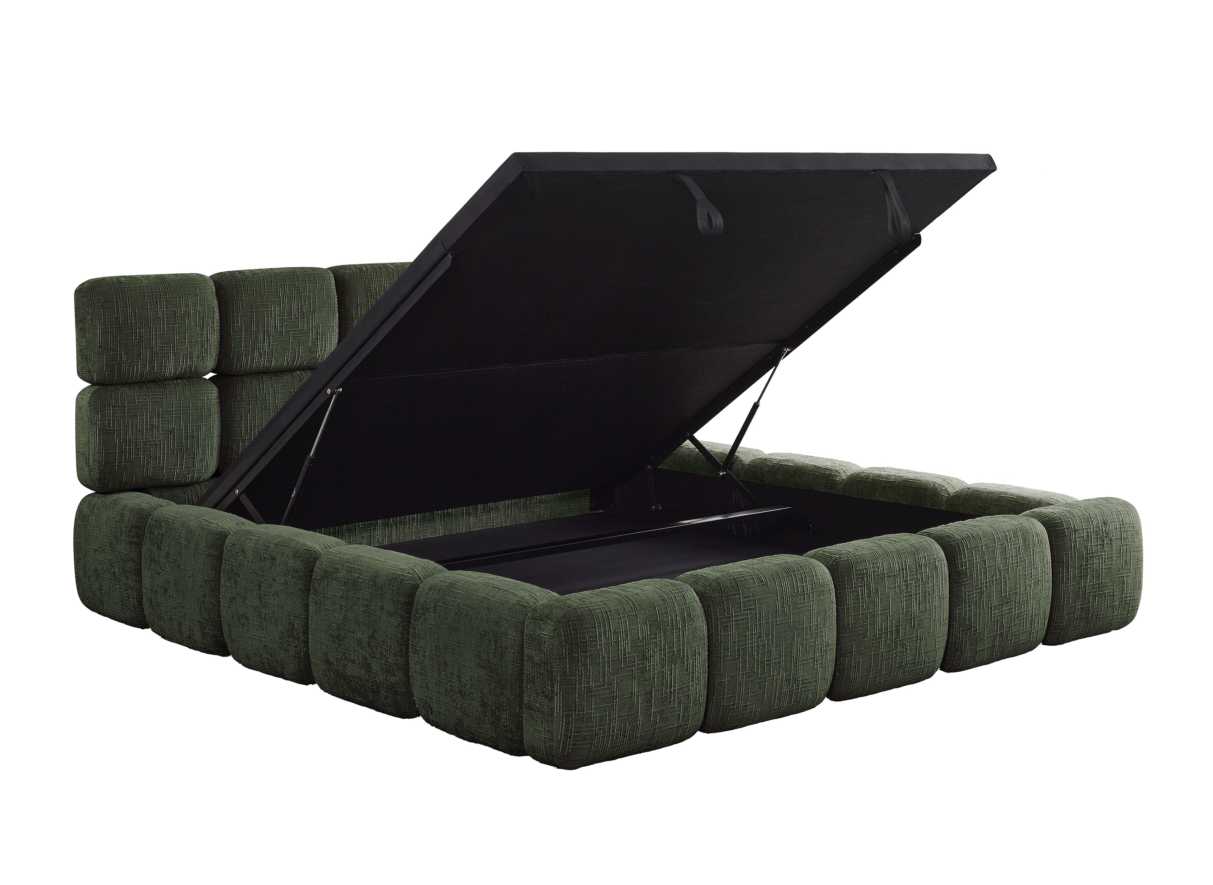 BUBBLE olivgrün meliertes Samtbett mit Stauraum 180x200 cm