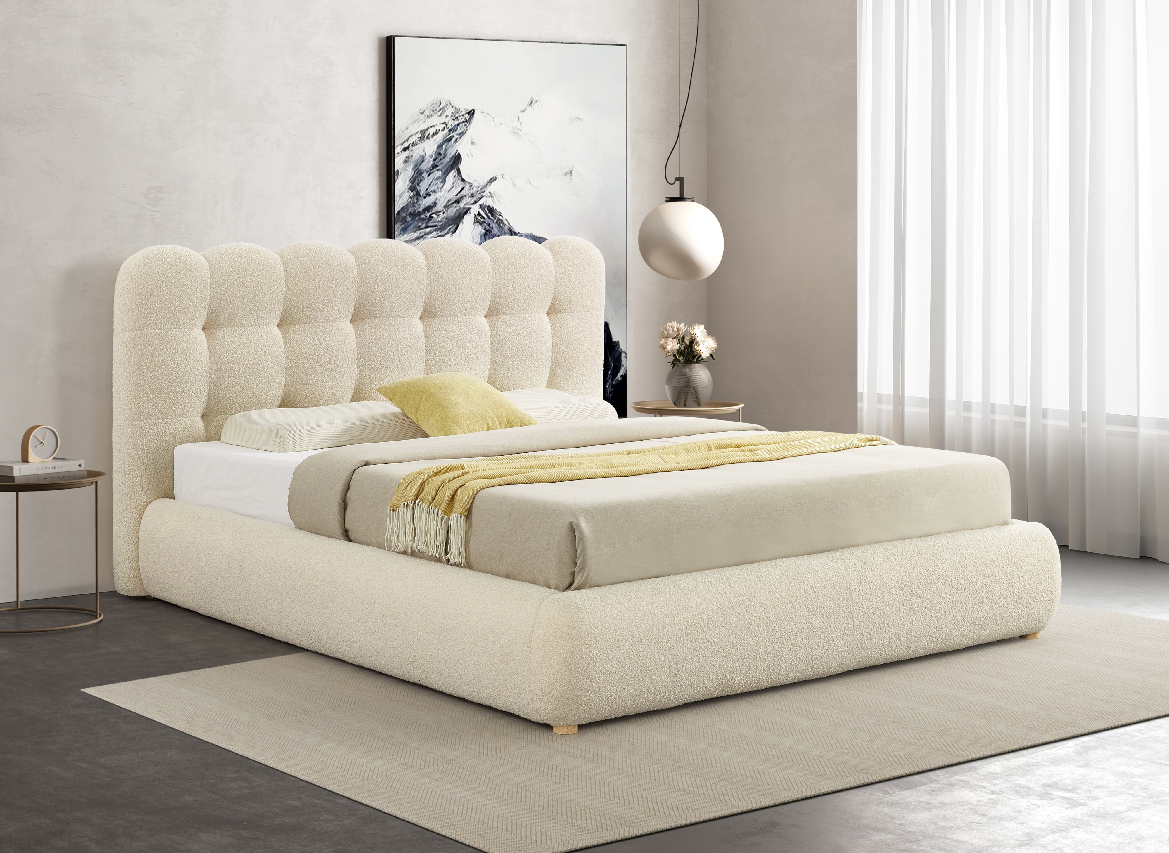 Bett mit Stauraum aus beigem Frottee 160x200 cm BISCUIT