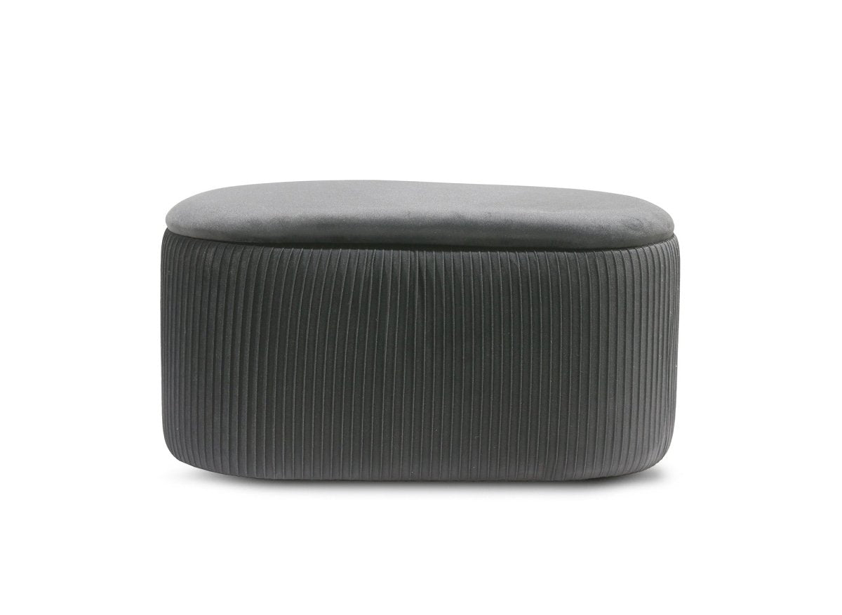 Banquette avec coffre de rangement en velours gris MERY - DécoInParis