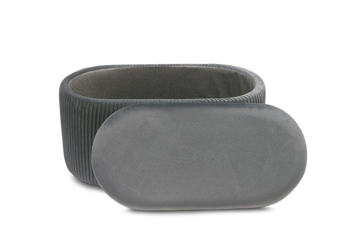 Banquette avec coffre de rangement en velours gris MERY - DécoInParis