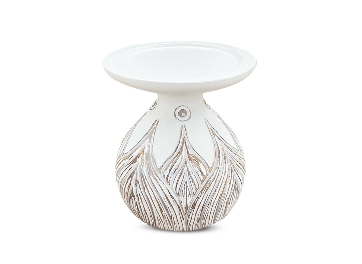 Bougeoir en polyrésine blanc H16 cm MANOLIS - DécoInParis