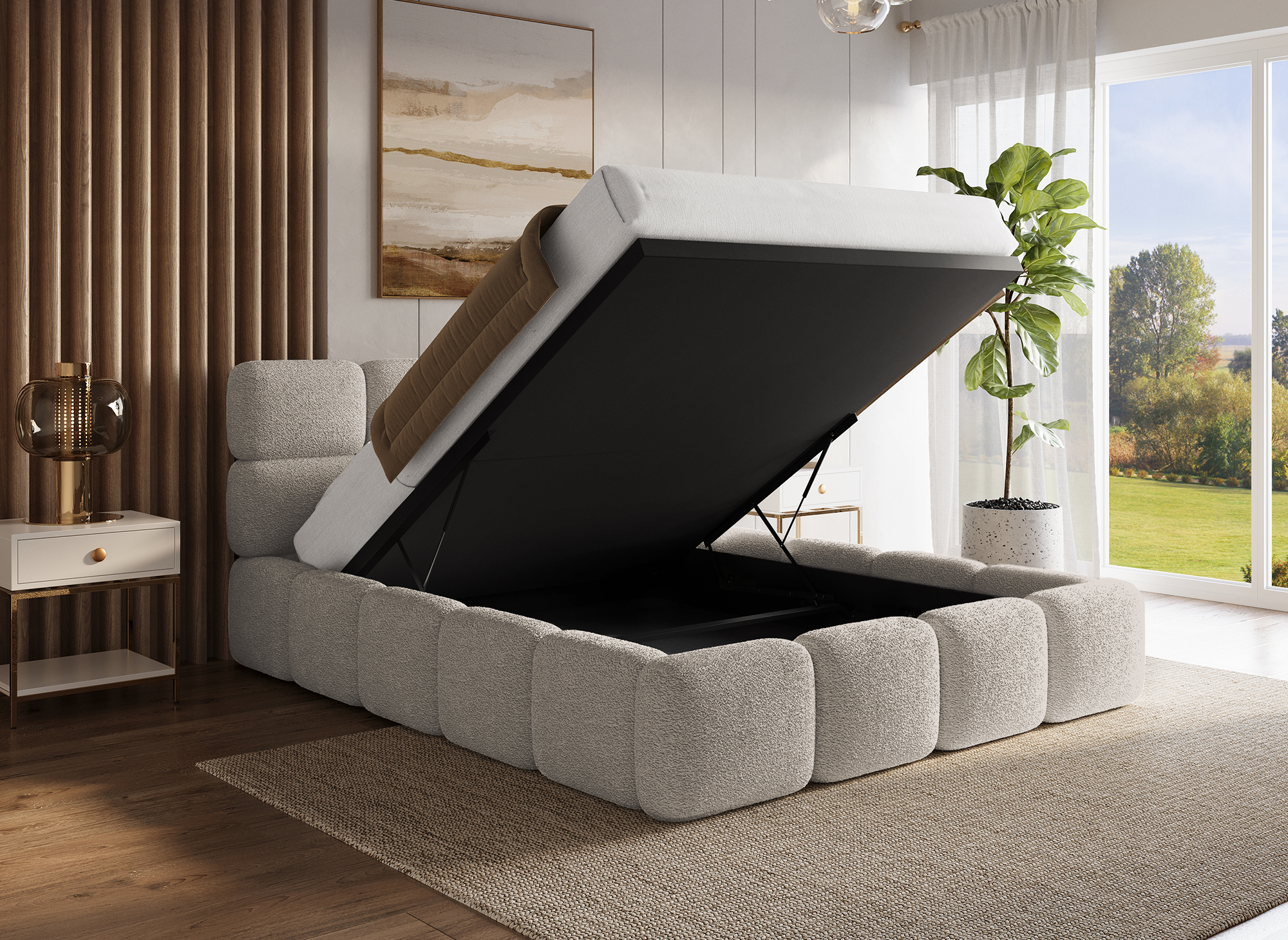 BUBBLE taupe Frotteebett mit Stauraum 140x190 cm