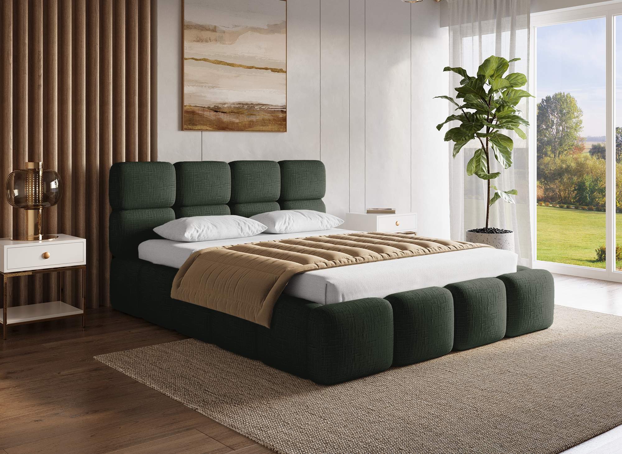 BUBBLE olivgrün meliertes Samtbett mit Stauraum 140x190 cm