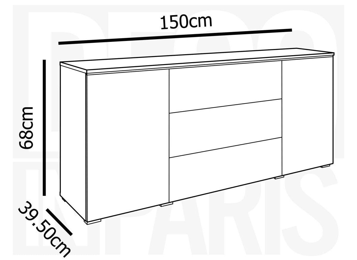 Buffet commode 2 portes 3 tiroirs blanc avec LED - ALEXIA - DécoInParis