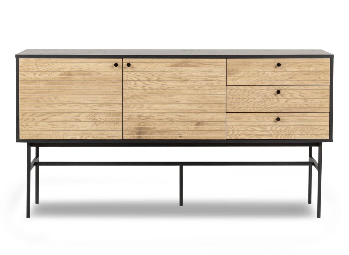 Buffet enfilade 3 tiroirs 2 portes en bois et métal noir DARYL - DécoInParis