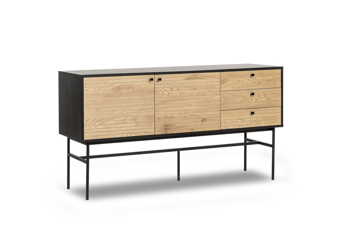 Buffet enfilade 3 tiroirs 2 portes en bois et métal noir DARYL - DécoInParis