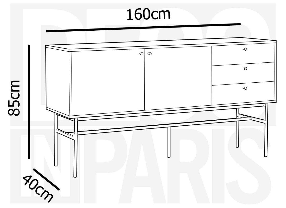 Buffet enfilade 3 tiroirs 2 portes en bois et métal noir DARYL - DécoInParis