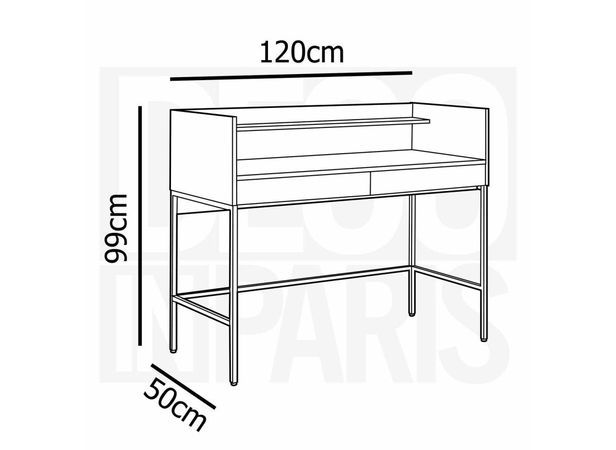 Bureau 2 tiroirs 1 étagère design industriel en bois et métal ALICE - DécoInParis