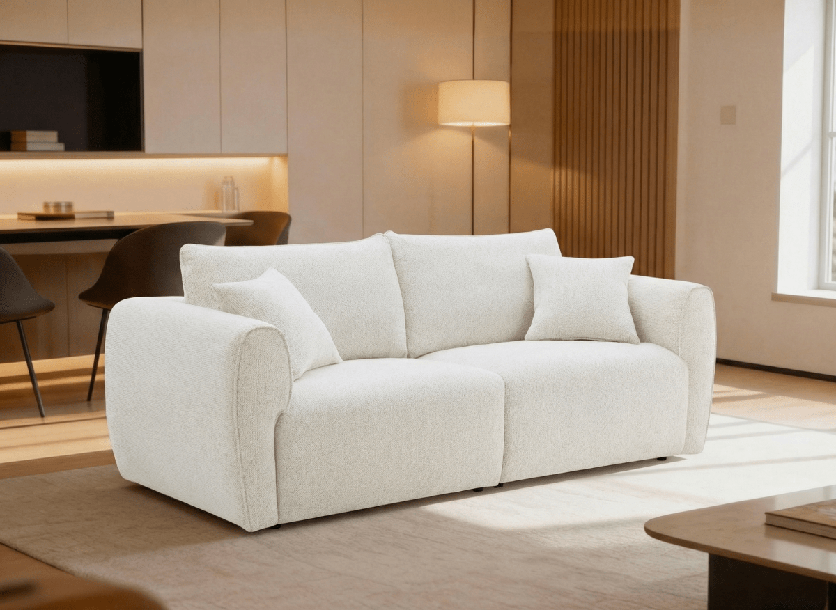 Canapé 3 places en velours texturé beige NALYA - DécoInParis