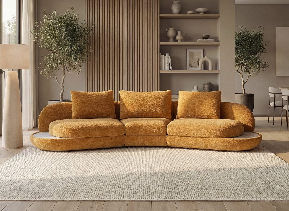 Canapé 4 places en velours tissé moutarde DARIUS - DécoInParis